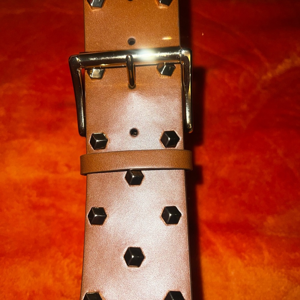 Michael Kors Black and Brown Leather Belt with Silver Buckle
